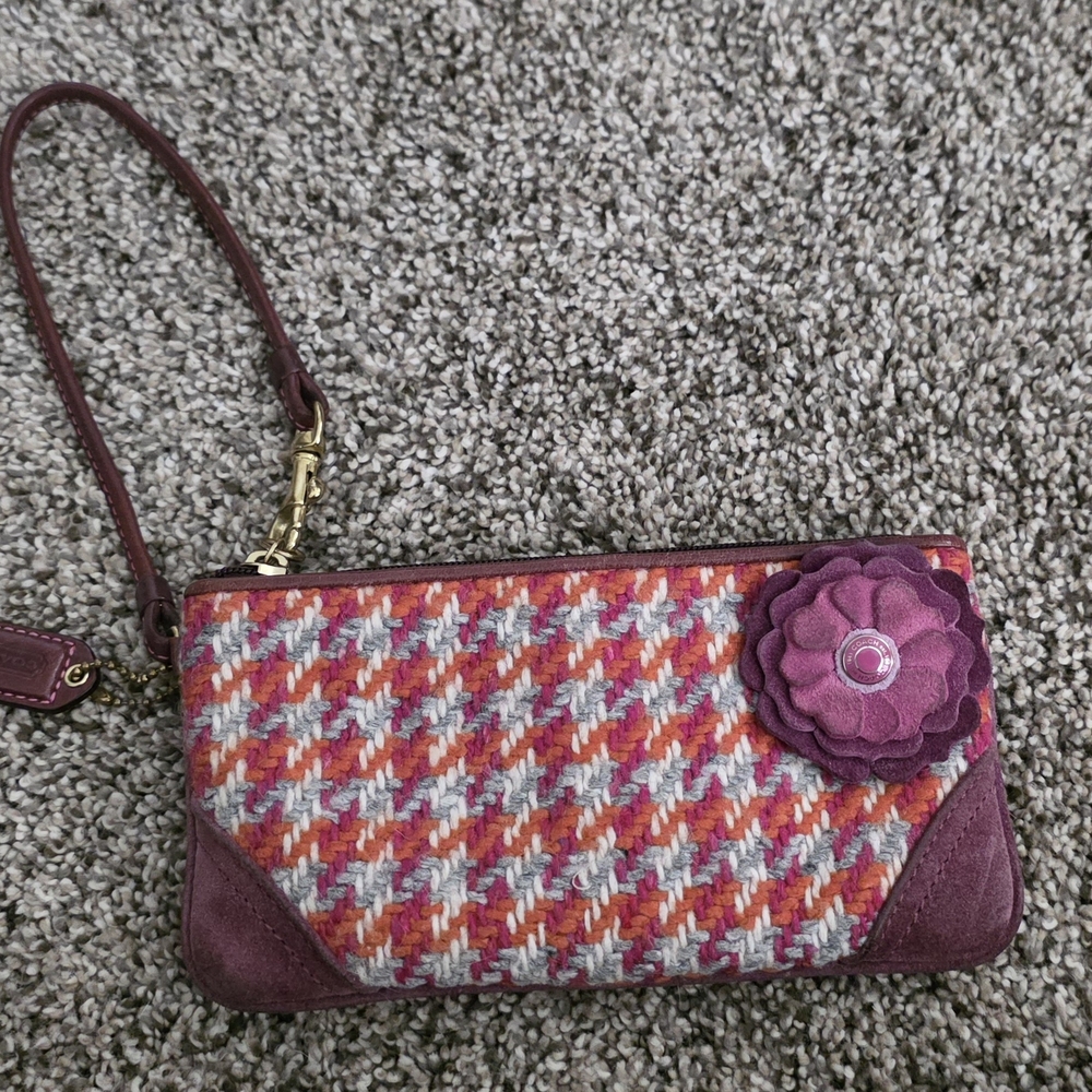 Coach Wristlet With Floral Accent